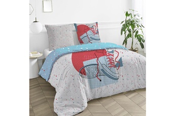 Parure enfant Future Home Parure de lit réversible coton 52 fils blanc et rouge 200x200cm