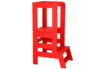 Tour d'observation Springos Tour d'apprentissage pour maison montessori chaise haute bois massif 90 cm avec plateforme rouge