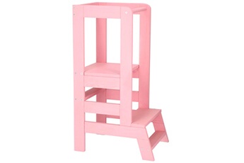 Tour d'observation Springos Tour d'apprentissage pour maison montessori chaise haute bois massif 90 cm avec plateforme rose