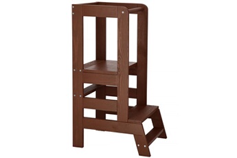 Tour d'observation Springos Tour d'apprentissage pour maison montessori chaise haute bois massif 90 cm avec plateforme marron