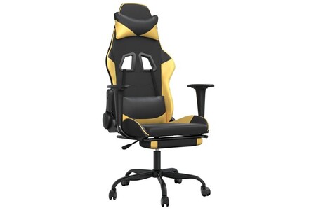 Chaise gaming vidaXL Chaise de jeu avec repose-pied Noir et doré Similicuir