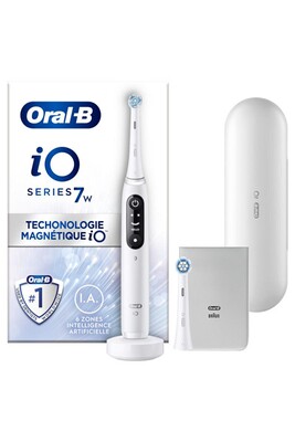 Brosse à dents électrique Oral B Oral-b io 7w - avec etui de voyage et pochette pour chargeur - blanche - brosse à dents électrique