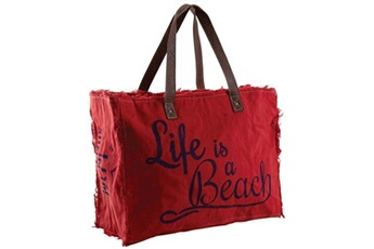 cabas de courses aubry gaspard - sac en coton décor life is a beach rouge