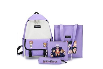 cartables scolaires generique set de 4 pièces sac à dos,sacs à bandoulière,sac de messager,trousse jujutsu kaisen violet
