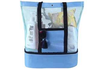 sac de plage generique sac de plage en filet wafenso, couche double, convient (41*20*10cm)-bleu