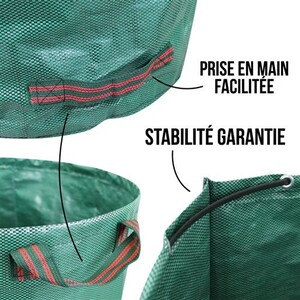 Sacs à Déchets Jardin 300L Linxor - Lot De 3, Autoportants, Toile 150g/m², Résistants UV Et Déchirures
