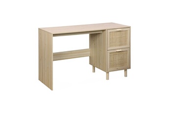 bureau droit sweeek bureau décor bois et cannage - camargue - 120cm 2 tiroirs