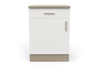 meuble bas de cuisine 1 porte + 1 tiroir coloris chene kronberg, blanc - longueur 60 x hauteur 85 x profondeur 60 cm --