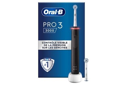 Brosse à dents électrique Oral B Pro 3 3000 manuel 1 étui de voyage capteur de pression douce durable noir