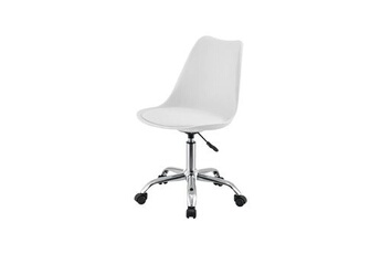 fauteuil chaise de bureau siège rembourré à 5 roulettes rotatif à 360° et réglable en hauteur métal blanc 03_0004996