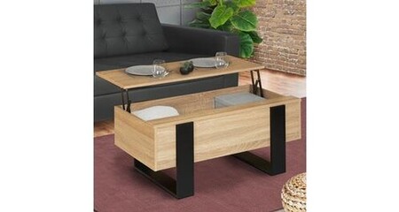 IDMarket Table Basse Detroit Plateau Relevable Avec Coffre - Design Industriel Bois Et Métal, Rangement Pratique
