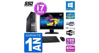Pc 7010 sff ecran 22" intel core i7-2600 ram 8go ssd 120go windows 10 wifi