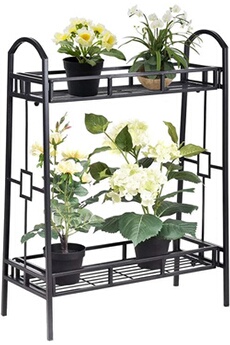 etagère à plantes giantex etagère plante en métal à 2 niveaux, support de pot de fleurs avec 2 poignées, capacité de charge de 20kg, etagère de rangement avec structure stable