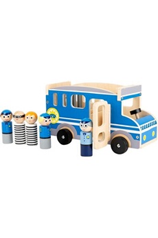 figurine de collection small foot police bus xl bois garçon 30 cm bleu 6-pièces