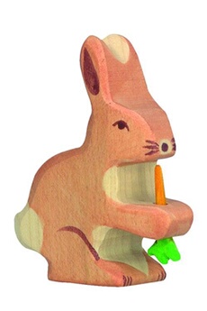 figurine de collection holztiger bois animaux de la forêt: lièvre carotte