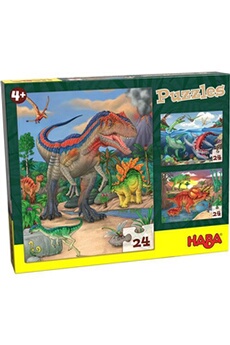 puzzle haba puzzle dinosaures 3-en-1 garçons carton 3 x 24 pièces