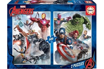 puzzle educa set de 2 puzzles adulte : avengers hulk iron man captain america - 500 pieces - collection super heros marvel