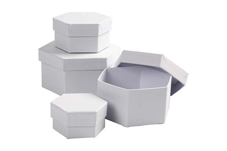 Autres jeux créatifs GENERIQUE Creotime boîtes Carton hexagonal 6,5-8-10-12 cm blanc 4 parties
