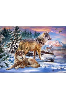 puzzle otto puzzle 500 pieces - meute de loup observant le lac en hivers - collection neige et paysage - montagne - animaux sauvages