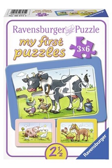 puzzle ravensburger puzzle 3 x 6 pièces mes premiers puzzles vache, cochon et cheval