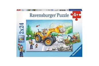 puzzle ravensburger puzzle 24 pièces : 2 puzzles - tractopelle et tracteur forestier,