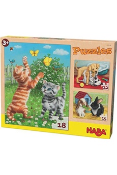 puzzle haba puzzle animaux domestiques 3-en-1 junior carton 45 pièces