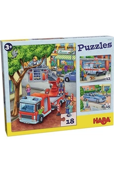 puzzle haba puzzle enfants police, pompiers, ambulance 3 pièces de