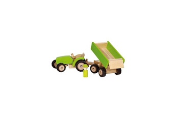 autres jeux d'éveil goki tracteur vert en bois avec remorque