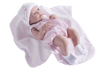 - All-Vinyl La Newborn Doll in pink bubble suit outfit and blanket. REAL GIRL! rose
