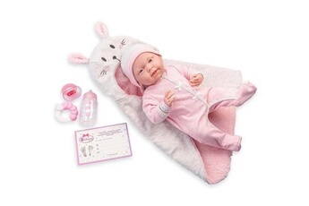 - Pink Soft Body La Newborn dans Bunny Bunting et accessoires. Corps souple nouveau-né. Costume rose avec couverture. -