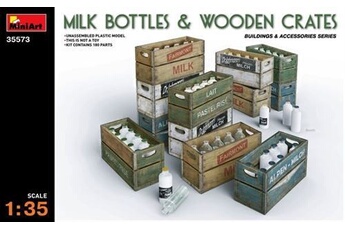 maquette mini art milk bottles & wooden crates - 1:35e - miniart
