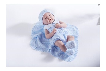 Berenguer - All-Vinyl La Newborn Doll in blue knit outfit with blanket. REAL BOY!