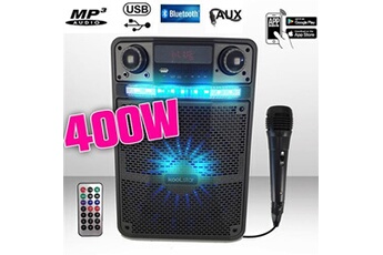 enceinte karaoké sono batterie party box 400w à led + application smartphone - pc/usb/bluetooth/radio fm / micro