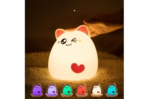 Veilleuses Yokuli Coloré CAT LED Veilleuse Animal Lumière USB Rechargeable  Doux Silicone Cartoon Touch Light Veilleuse pour Enfants