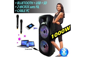 Enceintes, baffle et amplis DJ Party Light & Sound SONO Enceinte 1000W Mobile + LEDs + 2 Micros sans fil + USB/BT/SD/FM PA SONO DJ MIX