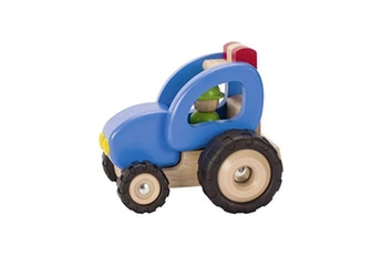 figurine pour enfant goki tracteur en bois massif bleu