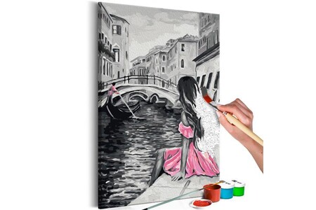 Peinture enfant Artgeist Tableau à peindre par soi-même - Venise (fille habilliée d'une robe rose) - 40x60 (11873)