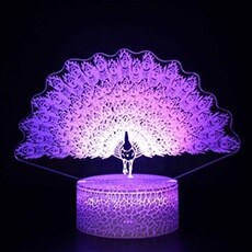Lampe 3D Tactile Veilleuses Enfant 7 Couleurs avec Telecommande - Paon #1040