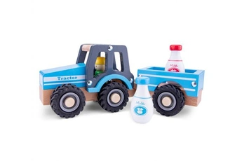 autre circuits et véhicules new classic toys tracteur little driver24 cm bois bleu 4 pièces