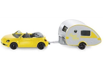 autre circuits et véhicules siku vw beetle convertible avec caravane 16,4 cm jaune acier (1629)