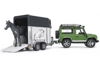 autre jeu de plein air bruder - 2592 - véhicule miniature - modèles simples - land rover defender 90 break avec van et un cheval