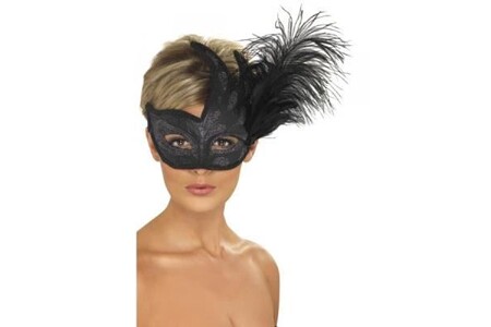 Masque de déguisement GENERIQUE Masque vénitien noir avec une plume