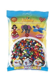 création perle et bijou hama sachet de 3000 perles a repasser midi couleurs assorties - loisirs creatifs - 201-68