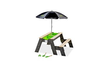 autre jeu de plein air exit table d'activités sable et eau, et de pique-nique (1 banc) avec parasol et outils de jardinage aksent
