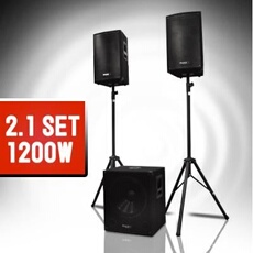 2.1 caisson basses enceintes pieds DJ PA kit Pack 1200W
