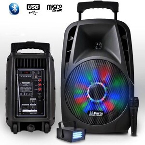 Party Light & Sound - Altavoz independiente Karaoke con batería de 300 W, Bluetooth PARTY-8 LED, 2 micrófonos con cable, sintonizador, fiesta de fiesta de cumpleaños Party Light & Sound - Altavoz independiente Karaoke con batería de 300 W, Bluetooth PARTY-8 LED, 2 micrófonos con cable, sintonizador, fiesta de fiesta de cumpleaños