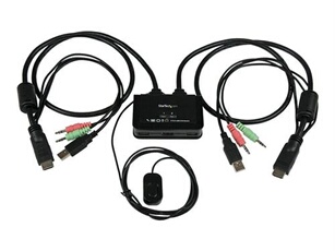 Switch KVM USB HDMI à 2 ports - Commutateur écran clavier souris alimenté par USB avec câbles KVM et commutateur à distance - Commutateur