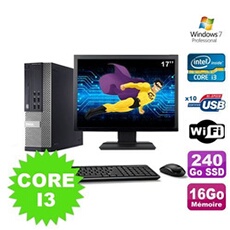 Pc optiplex 990 sff i3-2120 3.3ghz 16go 240go ssd dvd wifi w7 ecran 17'