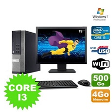 Pc optiplex 990 sff i3-2120 3.3ghz 4go 500go dvd wifi w7 ecran 19'