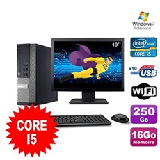 Pc optiplex 990 sff i5-2400 3.1ghz 16go 250go dvd wifi w7 ecran 19'